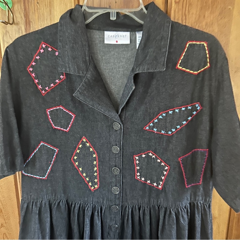 NWT Vintage 90’s Cottagecore Cabernet Denim Embroidered 100% Cotton Dress Sz M